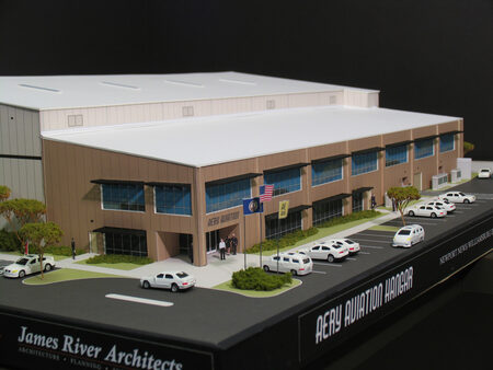 Model of Aery Aviation's New Hangar and Offices in Newport News, VA